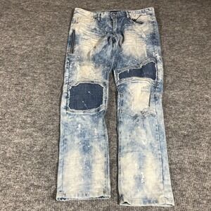Decibel Jeans Mens 36x32 Blue Denim Slim Paint Splatter Distressed Grunge Faded